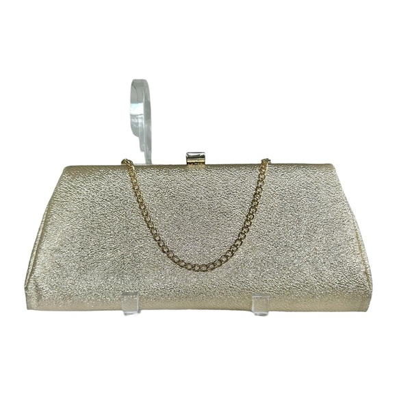 Vintage Gold Metallic Clutch Evening Bag Chain Handle 1960's 1950's - Picture 3 of 8